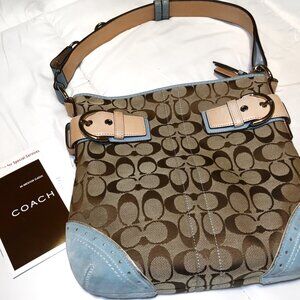 Coach Monogram C & Light Blue Leather Handbag